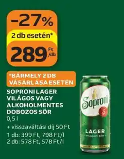 Auchan Soproni Lager Világos vagy Alkoholmentes Dobozos Sör ajánlat