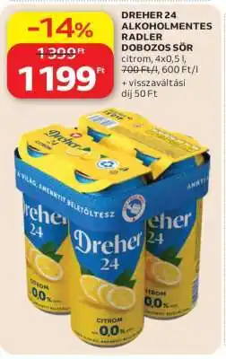 Auchan DREHER 24 ALKOHOLMENTES RADLER DOBOZOS SÖR ajánlat