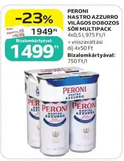 Auchan PERONI NASTRO AZZURRO VILÁGOS DOBOZOS SÖR MULTIPACK ajánlat