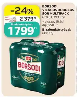Auchan BORSODI VILÁGOS DOBOZOS SÖR MULTIPACK ajánlat