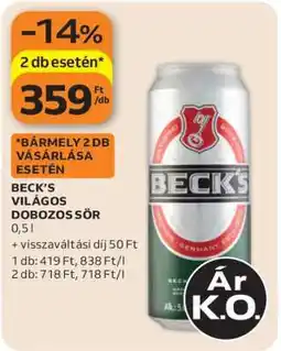 Auchan Beck's Világos Dobozos Sör ajánlat