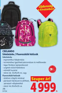 Lidl Crelando iskolatáska / fluoreszkáló hátizsák ajánlat