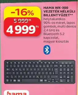 Auchan HAMA WK-300 VEZETÉK NÉLKÜLI BILLENTYŰZET ajánlat
