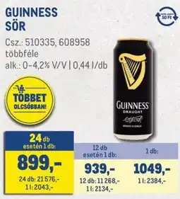 Metro guinness sör ajánlat