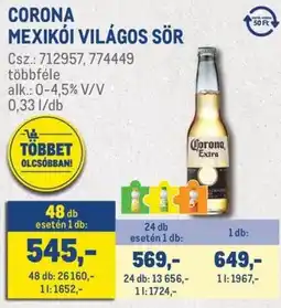 Metro Corona mexikói világos sör ajánlat
