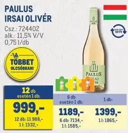 Metro Paulus irsai olivér ajánlat