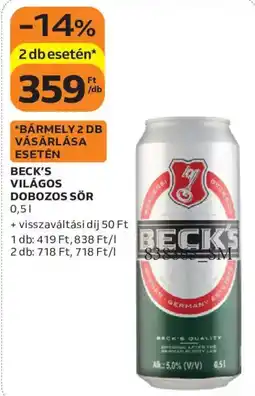 Auchan Beck's világos dobozos sör ajánlat