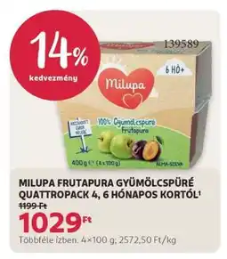 Rossmann Milupa Frutapura Gyümölcspüré Quattropack 4, 6 hónapos kortól ajánlat