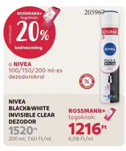 Rossmann NIVEA BLACK&WHITE INVISIBLE CLEAR DEZODOR ajánlat