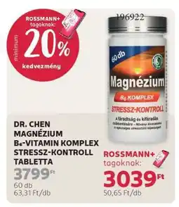 Rossmann DR. CHEN MAGNÉZIUM B₆-VITAMIN KOMPLEX STRESSZ-KONTROLL TABLETTA ajánlat