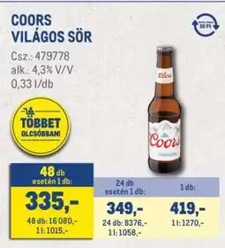 Metro Coors Világos sör ajánlat