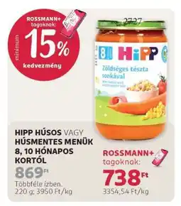 Rossmann HIPP HÚSOS VAGY HÚSMENTES MENÜK 8, 10 HÓNAPOS KORTÓL ajánlat