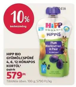 Rossmann HIPP BIO GYÜMÖLCSPÜRÉ 4, 6, 12 HÓNAPOS KORTÓL ajánlat