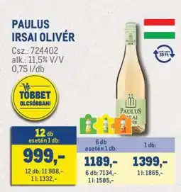 Metro PAULUS IRSAI OLIVÉR ajánlat