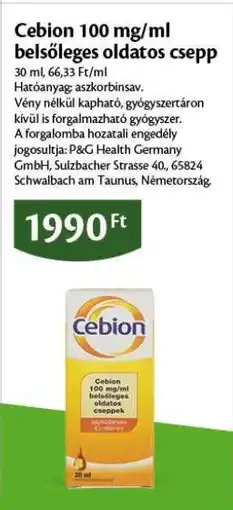 EcoFamily Cebion 100 mg/ml belsőleges oldatos csepp ajánlat
