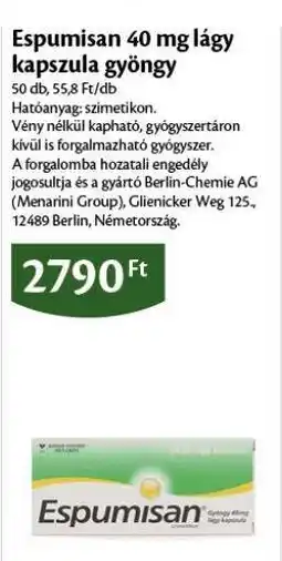 EcoFamily Espumisan 40 mg lágy kapszula gyöngy ajánlat