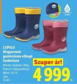 Lidl Lupilu Kisgyermek gumicsizma villogó funkcióval ajánlat