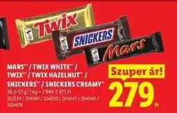 Lidl MARS / TWIX WHITE / TWIX / TWIX HAZELNUT / SNICKERS / SNICKERS CREAMY ajánlat