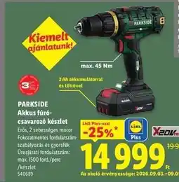 Lidl PARKSIDE Akkus fúró-csavarozó készlet ajánlat