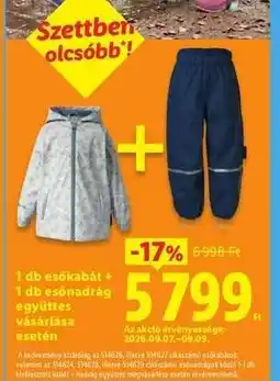 Lidl 1 db esőkabát + 1 db esőnadrág együttes vásárlása esetén ajánlat