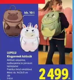 Lidl LUPILU Kisgyermek hátizsák ajánlat