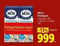 Lidl MILLI Főzőtejszín ajánlat