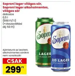 Spar Soproni lager világos sör, Soproni lager alkoholmentes, világos sör ajánlat
