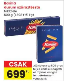Spar Barilla durum száraztészta ajánlat