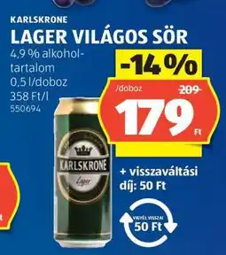ALDI KARLSKRONE Lager Világos Sör ajánlat