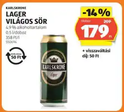 ALDI KARLSKRONE Lager Világos Sör ajánlat