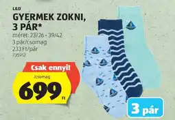 ALDI L&D GYERMEK ZOKNI, 3 PÁR ajánlat