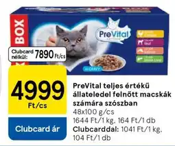 Tesco PreVital teljes értékű állateledel felnőtt macskák számára szószban ajánlat