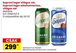 Interspar Soproni lager világos sör, Soproni lager alkoholmentes, világos sör ajánlat