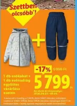 Lidl 1 db esőkabát + 1 db esőnadrág együttes vásárlása esetén ajánlat