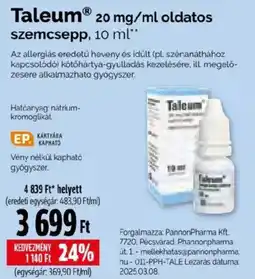 Pingvin Patika Taleum 20 mg/ml oldatos szemcsepp ajánlat