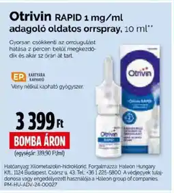 Pingvin Patika Otrivin rapid 1 mg/ml adagoló oldatos orrspray ajánlat