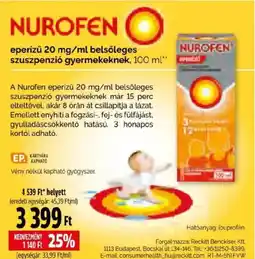 Pingvin Patika Nurofen eperízű 20 mg/ml belsőleges szuszpenzió gyermeknek ajánlat