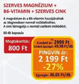 Pingvin Patika Szerves magnézium + b6-vitamin + szerves cink ajánlat