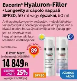 Pingvin Patika Eucerin hyaluron-filler longevity arcapolo nappali ajánlat