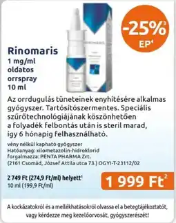 Benu Gyógyszertárak Rinomaris orrspray ajánlat