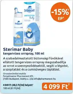 Benu Gyógyszertárak Sterimar Baby tengervizes orrspray ajánlat