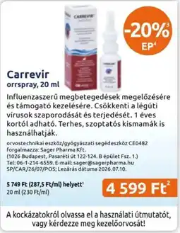 Benu Gyógyszertárak Carrevir orrspray ajánlat