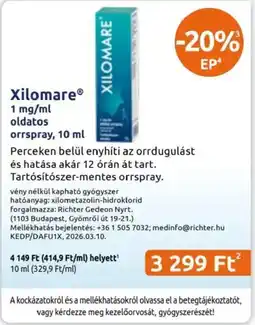 Benu Gyógyszertárak Xilomare orrspray ajánlat