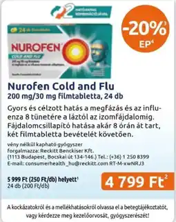 Benu Gyógyszertárak Nurofen cold and flu ajánlat