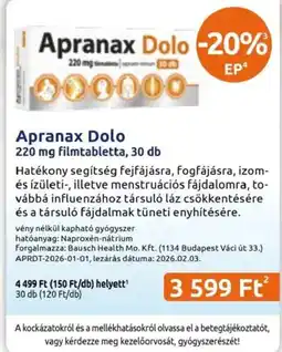 Benu Gyógyszertárak Apranax Dolo ajánlat