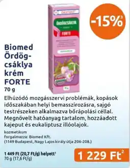 Benu Gyógyszertárak Biomed Ördögcsáklya krém ajánlat