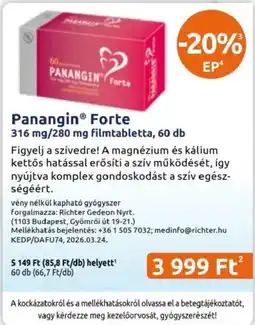 Benu Gyógyszertárak Panangin forte ajánlat