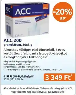 Benu Gyógyszertárak Acc granulatum ajánlat