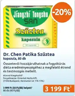 Benu Gyógyszertárak Dr. Chen Patika Szűztea ajánlat