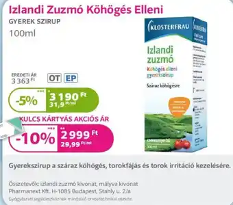 Klosterfrau izlandi zuzmó köhögés elleni gyerek szirup